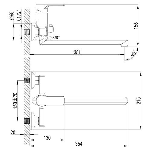 Смеситель для ванны Lemark Plus Grace LM1551C универсальный, хром Смеситель для ванны Lemark Plus Grace LM1551C универсальный, хром