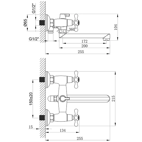 Смеситель для ванны Lemark Standard LM2113C универсальный, хром Смеситель для ванны Lemark Standard LM2113C универсальный, хром