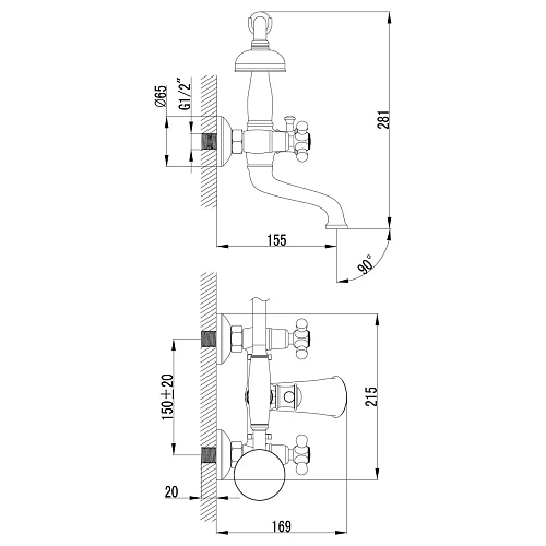 Смеситель для ванны Lemark Vintage LM2812B, бронза Смеситель для ванны Lemark Vintage LM2812B, бронза