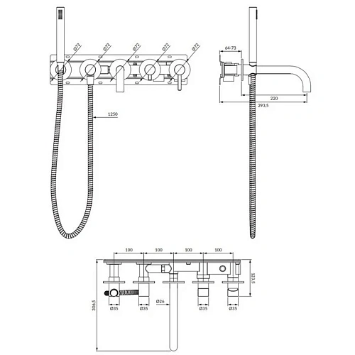 Смеситель для ванны OMNIRES Y Y1237/1BL (черный) скрытого монтажа Смеситель для ванны OMNIRES Y Y1237/1BL (черный) скрытого монтажа