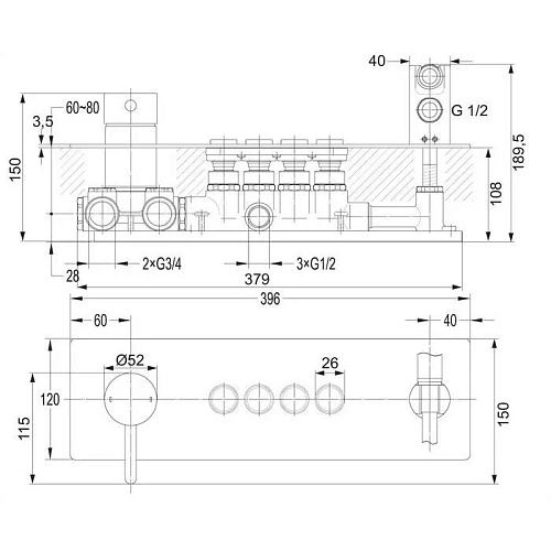 Смеситель для ванны OMNIRES Y Y1239/1GCCR хром встраиваемый Смеситель для ванны OMNIRES Y Y1239/1GCCR хром встраиваемый
