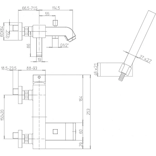 Смеситель для ванны Paini Cox 78PZ691TH встраиваемый с термостатом, черный матовый Смеситель для ванны Paini Cox 78PZ691TH встраиваемый с термостатом, черный матовый