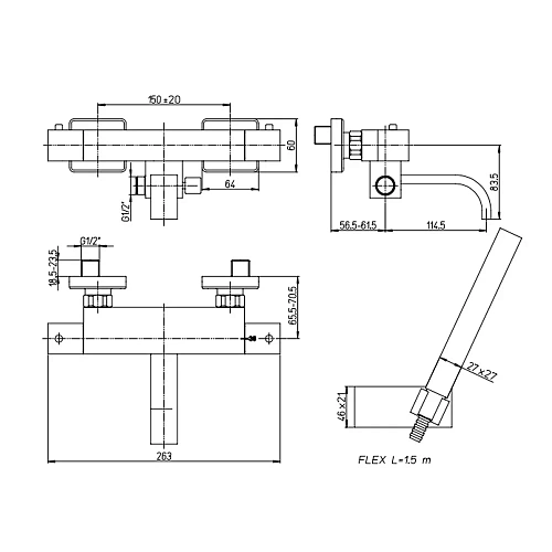 Смеситель для ванны Paini Dax 84PW105TH с аксессуаром Смеситель для ванны Paini Dax 84PW105TH с аксессуаром