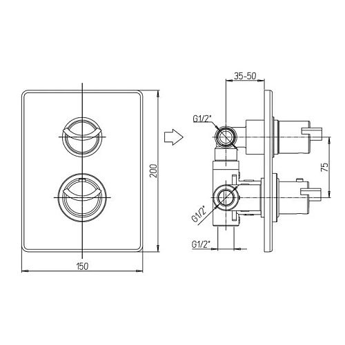 Смеситель для ванны Paini Morgana 73CR691TH встраиваемый с термостатом Смеситель для ванны Paini Morgana 73CR691TH встраиваемый с термостатом