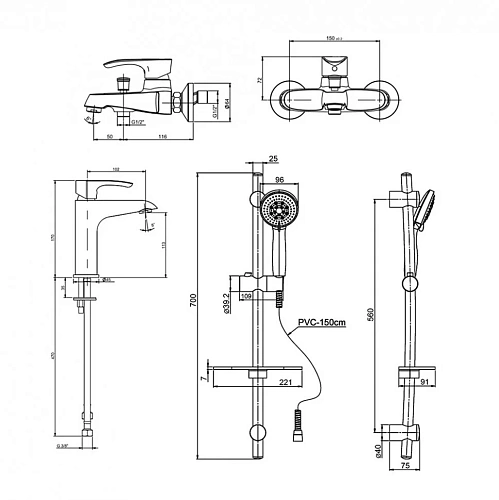 Смеситель для ванны Paini Verona VRCR111KM без аксессура Смеситель для ванны Paini Verona VRCR111KM без аксессура