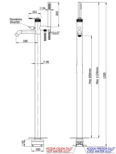 Смеситель для ванны Remer Atelier AL08BO, белый матовый Смеситель для ванны Remer Atelier AL08BO, белый матовый