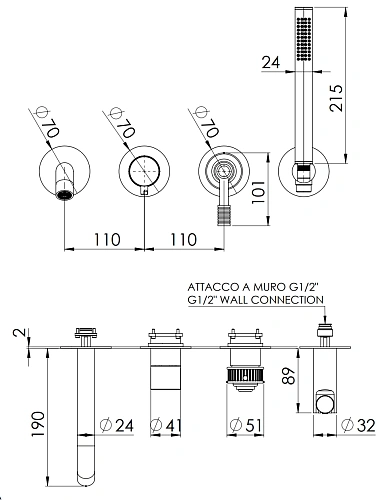 Смеситель для ванны Remer Atelier AL53D2PWBDO, золото глянцевое Смеситель для ванны Remer Atelier AL53D2PWBDO, золото глянцевое