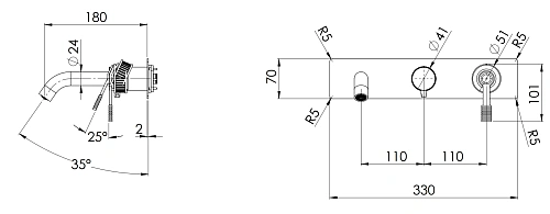 Смеситель для ванны Remer Atelier AL54D2WBBG, золото брашированное Смеситель для ванны Remer Atelier AL54D2WBBG, золото брашированное