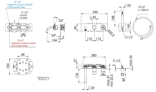 Смеситель для ванны Remer Chrono CH53D2 Смеситель для ванны Remer Chrono CH53D2
