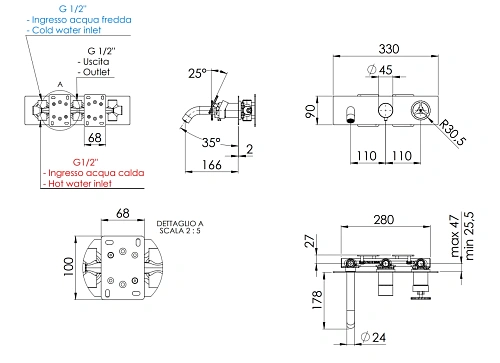 Смеситель для ванны Remer Chrono CH54D2BO, белый матовый Смеситель для ванны Remer Chrono CH54D2BO, белый матовый