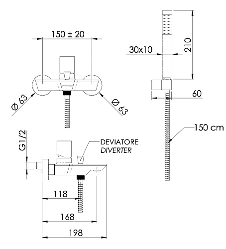 Смеситель для ванны Remer Edge EG502 Смеситель для ванны Remer Edge EG502