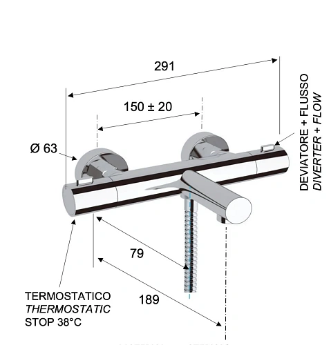 Смеситель для ванны Remer Elegance EQ05 термостатический Смеситель для ванны Remer Elegance EQ05 термостатический