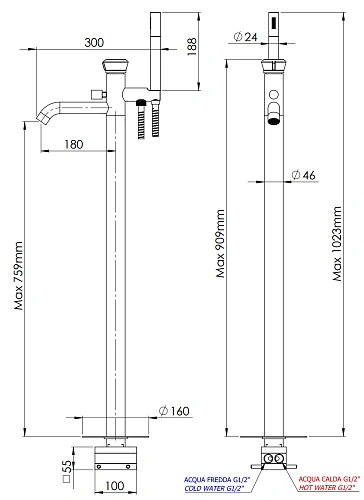 Смеситель для ванны Remer Element ET08NO, черный матовый Смеситель для ванны Remer Element ET08NO, черный матовый