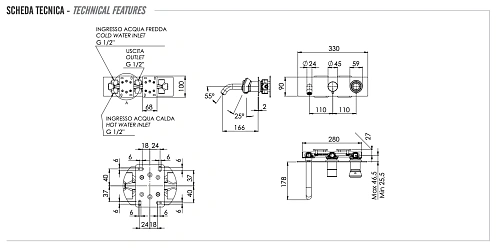 Смеситель для ванны Remer Element ET54D2NO, черный матовый Смеситель для ванны Remer Element ET54D2NO, черный матовый