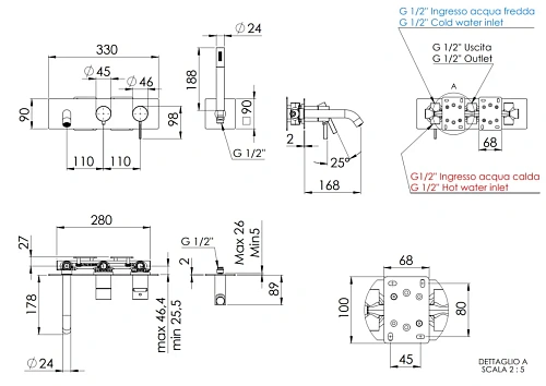 Смеситель для ванны Remer Metrica MC53D2BO, белый матовый Смеситель для ванны Remer Metrica MC53D2BO, белый матовый