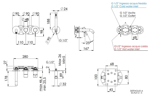 Смеситель для ванны Remer Metrica MC53D2PDO, золото глянцевое Смеситель для ванны Remer Metrica MC53D2PDO, золото глянцевое