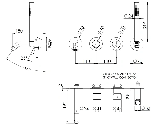 Смеситель для ванны Remer Metrica MC53D2PWBDO, золото глянцевое Смеситель для ванны Remer Metrica MC53D2PWBDO, золото глянцевое