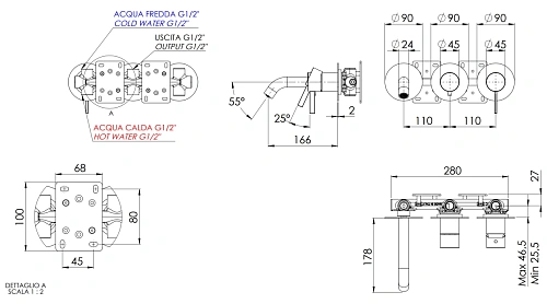 Смеситель для ванны Remer Metrica MC54D2PDO, золото глянцевое Смеситель для ванны Remer Metrica MC54D2PDO, золото глянцевое