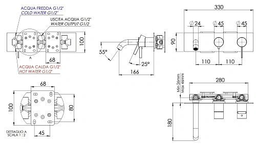 Смеситель для ванны Remer Metrica MC54D2XV, сталь Смеситель для ванны Remer Metrica MC54D2XV, сталь