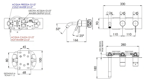 Смеситель для ванны Remer Metrica MC54D3NO, черный матовый Смеситель для ванны Remer Metrica MC54D3NO, черный матовый