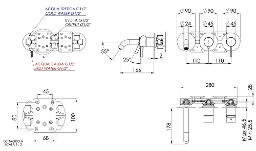 Смеситель для ванны Remer Metrica MC54D3PBG, золото брашированное Смеситель для ванны Remer Metrica MC54D3PBG, золото брашированное