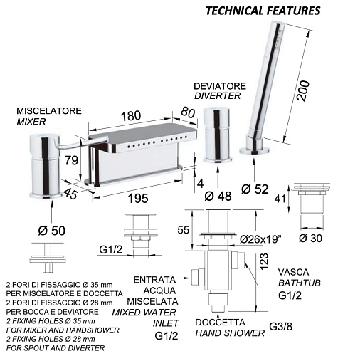 Смеситель для ванны Remer Minimal N06317MM Смеситель для ванны Remer Minimal N06317MM