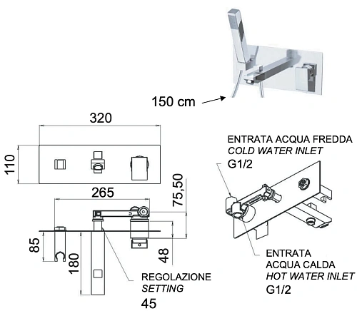 Смеситель для ванны Remer Q-Design QD04 Смеситель для ванны Remer Q-Design QD04