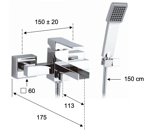 Смеситель для ванны Remer Qubika Cascata QC02 Смеситель для ванны Remer Qubika Cascata QC02