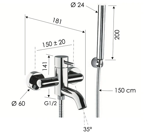 Смеситель для ванны Remer X Style X02XV, сталь Смеситель для ванны Remer X Style X02XV, сталь