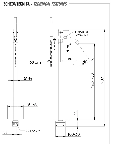 Смеситель для ванны Remer X Style X08NPO, никель матовый брашированный Смеситель для ванны Remer X Style X08NPO, никель матовый брашированный
