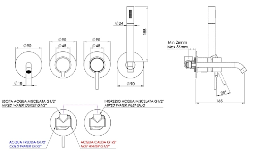 Смеситель для ванны Remer X Style X96S03ROXXRL, медь глянцевая Смеситель для ванны Remer X Style X96S03ROXXRL, медь глянцевая