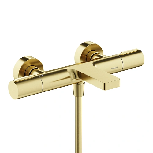 Смеситель для ванны Sancos Etna SC9006BG термостатический, брашированное золото, PVD покрытие Смеситель для ванны Sancos Etna SC9006BG термостатический, брашированное золото, PVD покрытие