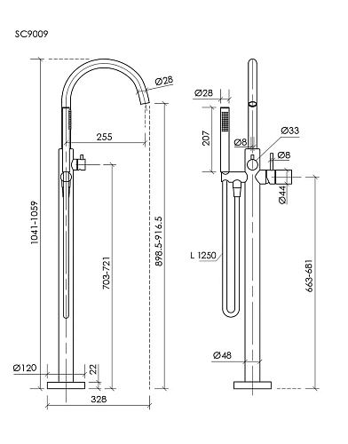 Смеситель для ванны Sancos Etna SC9009MB напольный, черный матовый Смеситель для ванны Sancos Etna SC9009MB напольный, черный матовый