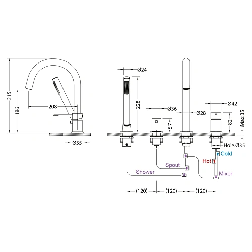 Смеситель для ванны Timo Saona 2320/19Y встраиваемый, розовое золото Смеситель для ванны Timo Saona 2320/19Y встраиваемый, розовое золото