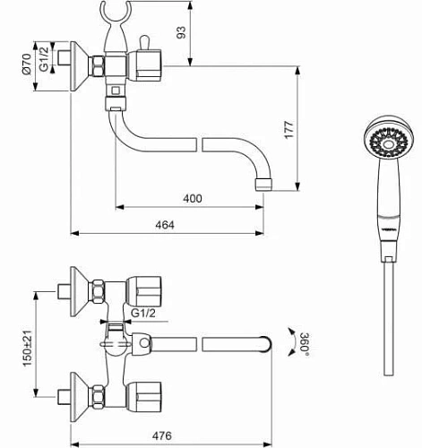 Смеситель для ванны Vidima Eco BA164AA с душевым гарнитуром, поворотный излив, хром Смеситель для ванны Vidima Eco BA164AA с душевым гарнитуром, поворотный излив, хром