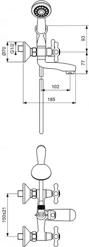Смеситель для ванны Vidima Retro BA127LS с душевым гарнитуром, хром/золото Смеситель для ванны Vidima Retro BA127LS с душевым гарнитуром, хром/золото
