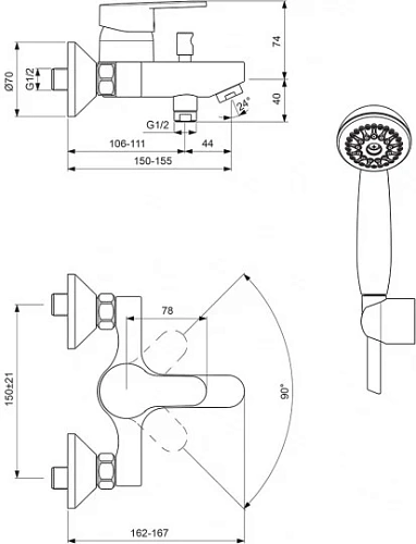 Смеситель для ванны Vidima Seva Fresh BA030AA с душевым гарнитуром, хром Смеситель для ванны Vidima Seva Fresh BA030AA с душевым гарнитуром, хром