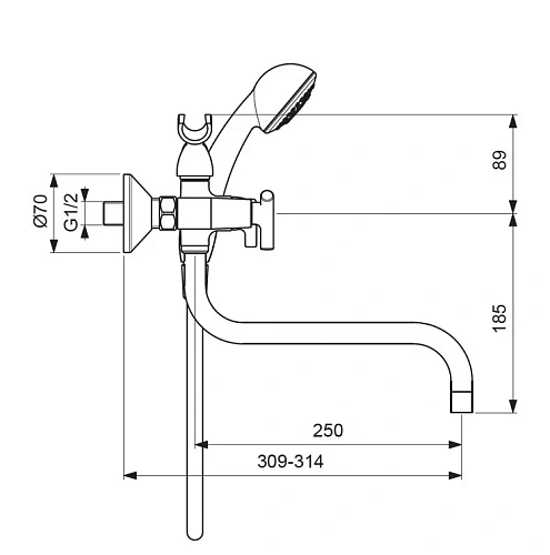 Смеситель для ванны Vidima Trinity BA261AA с душевым гарнитуром, поворотный излив, хром Смеситель для ванны Vidima Trinity BA261AA с душевым гарнитуром, поворотный излив, хром