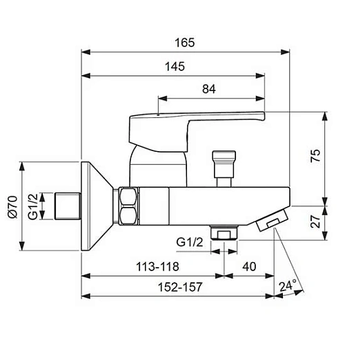 Смеситель для ванны Vidima Uno BA238AA с душевым гарнитуром, хром Смеситель для ванны Vidima Uno BA238AA с душевым гарнитуром, хром