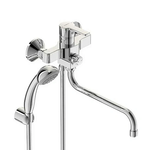 Смеситель для ванны Vidima Uno BA239AA с душевым гарнитуром, поворотный излив, хром Смеситель для ванны Vidima Uno BA239AA с душевым гарнитуром, поворотный излив, хром