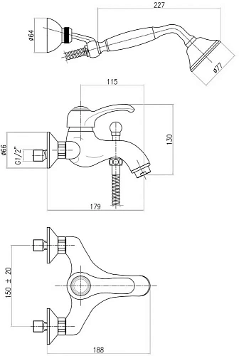 Смеситель для ванны Webert Aurora AU850101060, медь Смеситель для ванны Webert Aurora AU850101060, медь
