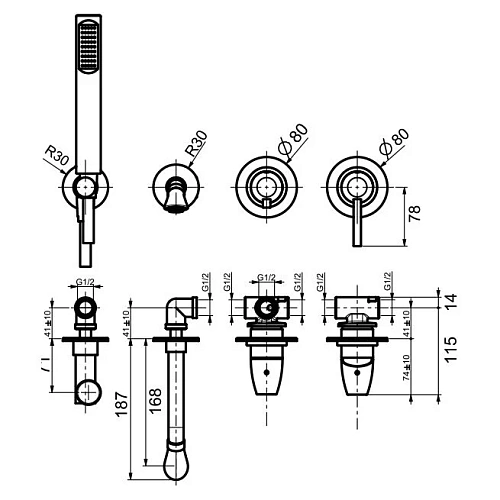 Смеситель для ванны Webert Opera Moderna OE860312560 с душем Смеситель для ванны Webert Opera Moderna OE860312560 с душем