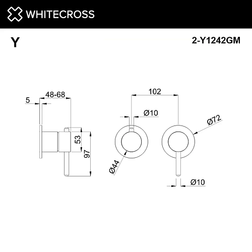Смеситель для ванны WHITECROSS 2-Y1242GM оружейная сталь внешняя часть на 2 потребителя Смеситель для ванны WHITECROSS 2-Y1242GM оружейная сталь внешняя часть на 2 потребителя