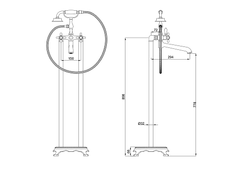 Смеситель для ванны Wonzon & Woghand напольный, брашированное золото (WW-88649020-BG) Смеситель для ванны Wonzon & Woghand напольный, брашированное золото (WW-88649020-BG)