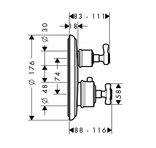Смеситель для душа Axor Montreux 16820000 термостатический с запорным/переключающим вентилем Смеситель для душа Axor Montreux 16820000 термостатический с запорным/переключающим вентилем