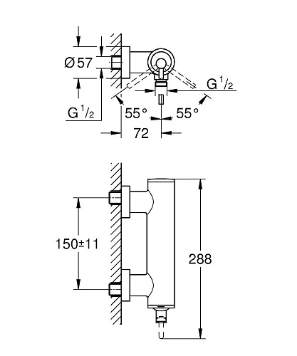 Смеситель для душа GROHE Atrio New однорычажный, настенный монтаж, холодный рассвет глянец (32650GL3 Смеситель для душа GROHE Atrio New однорычажный, настенный монтаж, холодный рассвет глянец (32650GL3