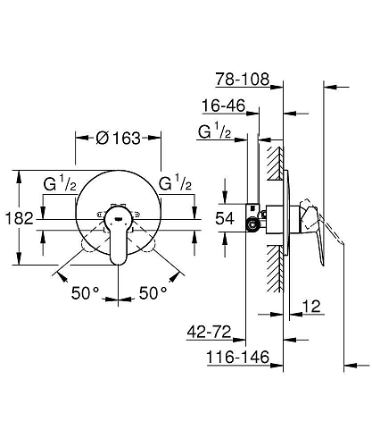 Смеситель для душа GROHE BauEdge (внешняя и встраиваемая части), хром (29078000) Смеситель для душа GROHE BauEdge (внешняя и встраиваемая части), хром (29078000)
