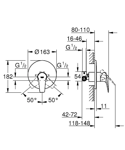 Смеситель для душа GROHE BauFlow (внешняя и встраиваемая части), хром (29112000) Смеситель для душа GROHE BauFlow (внешняя и встраиваемая части), хром (29112000)