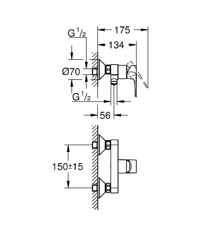 Смеситель для душа GROHE BauLoop, наружный, хром (23633001) Смеситель для душа GROHE BauLoop, наружный, хром (23633001)