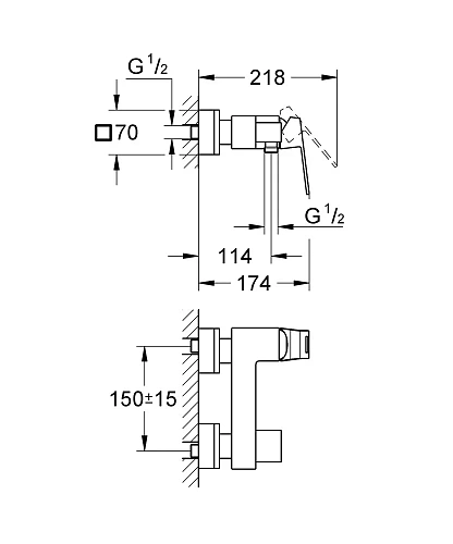 Смеситель для душа GROHE Eurocube, темный графит матовый (23145AL0) Смеситель для душа GROHE Eurocube, темный графит матовый (23145AL0)